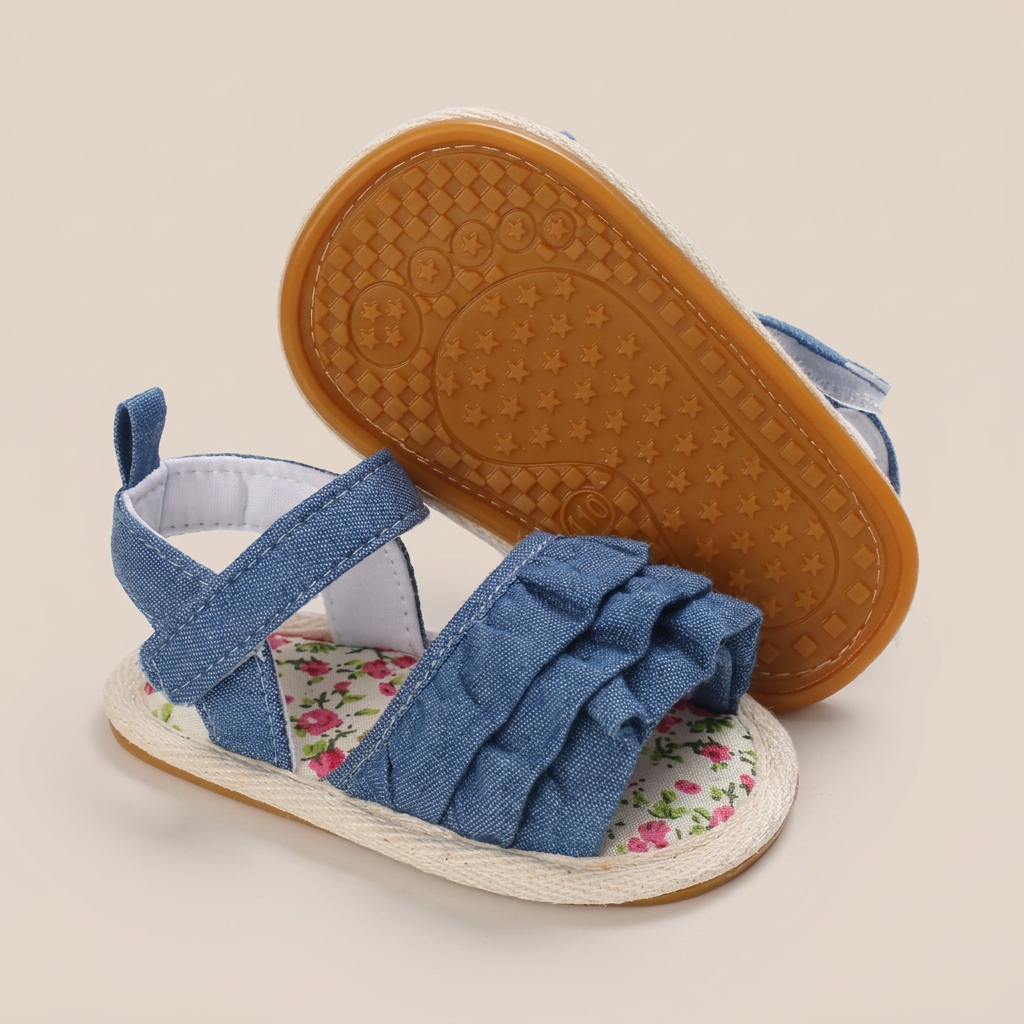 Denim Ruffle Sandals Floral