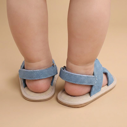Denim Cross-Strap Bow Sandals