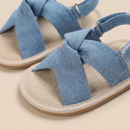 Denim Cross-Strap Bow Sandals