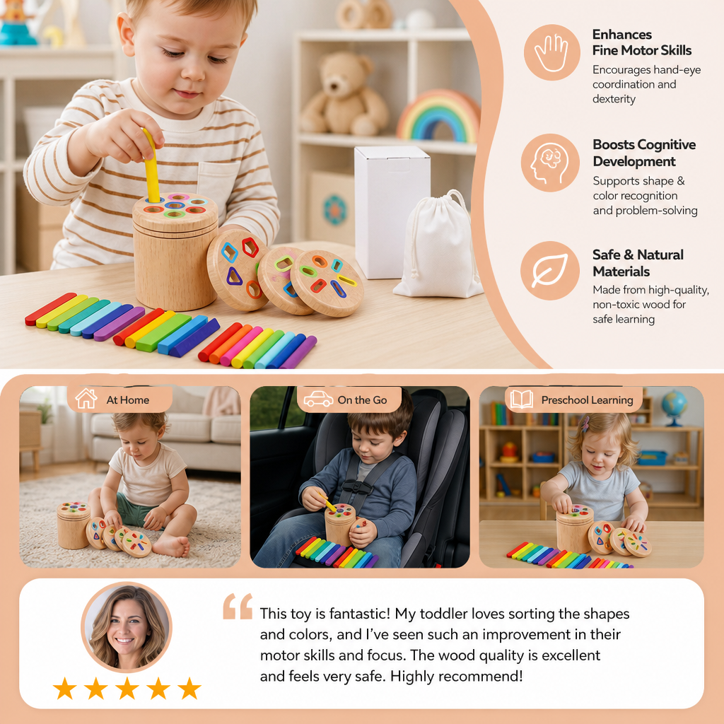 Montessori Wooden Colour & Shape Sorting Toy – Fine Motor Skills Learning Puzzle