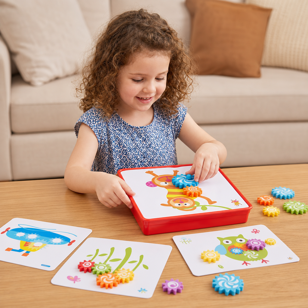 Creative Gear Puzzle Board Travel Box with Activity Cards for Kids