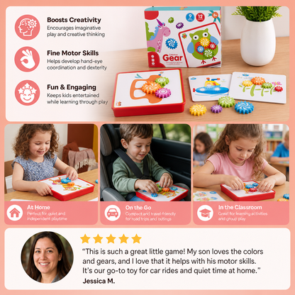 Creative Gear Puzzle Board Travel Box with Activity Cards for Kids