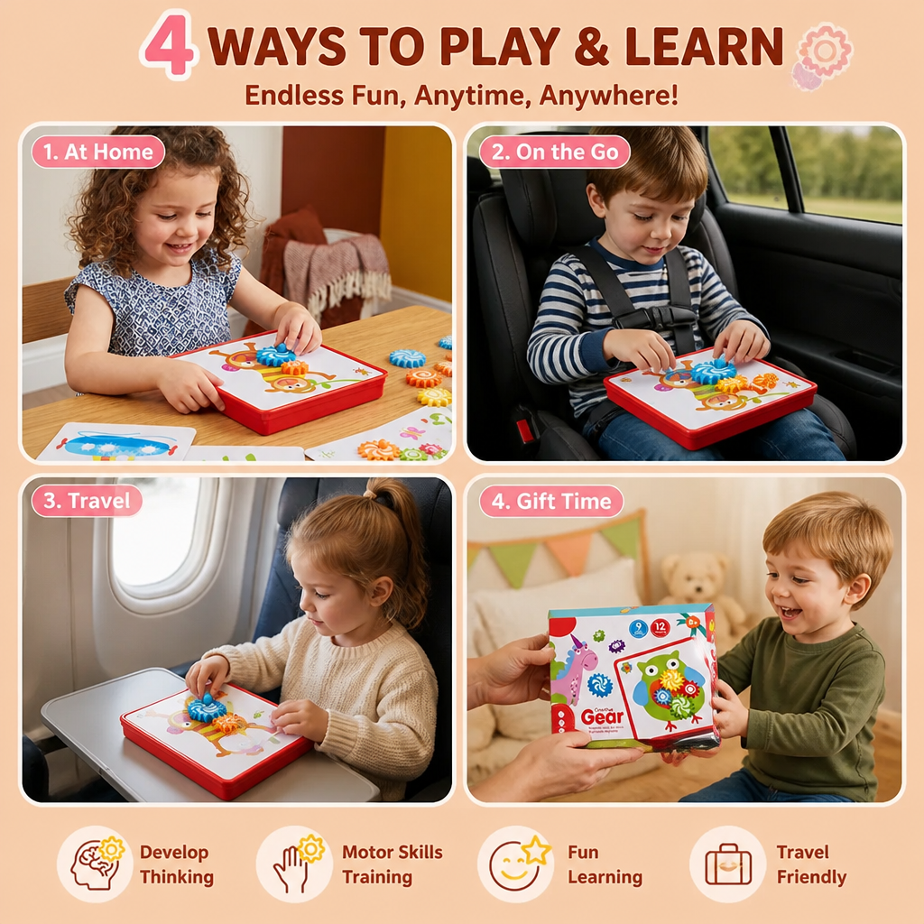 Creative Gear Puzzle Board Travel Box with Activity Cards for Kids