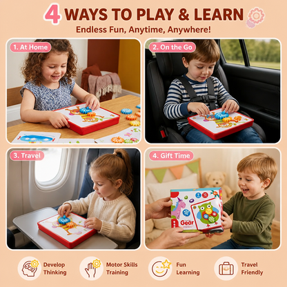 Creative Gear Puzzle Board Travel Box with Activity Cards for Kids