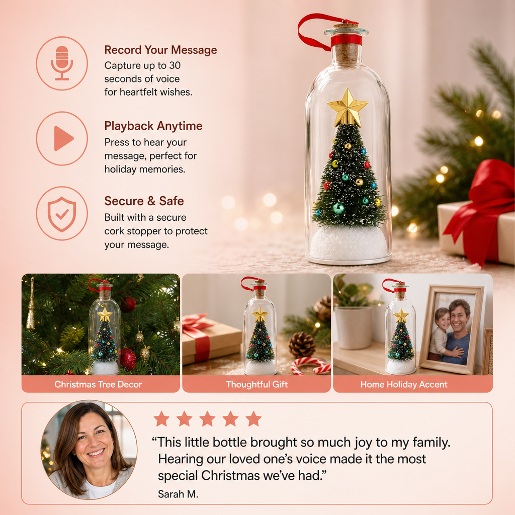 Recordable Christmas Message-in-a-Bottle Ornament with Voice Playback