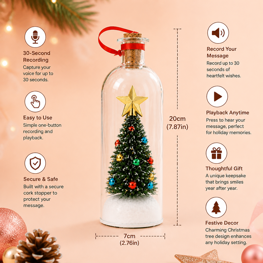 Recordable Christmas Message-in-a-Bottle Ornament with Voice Playback