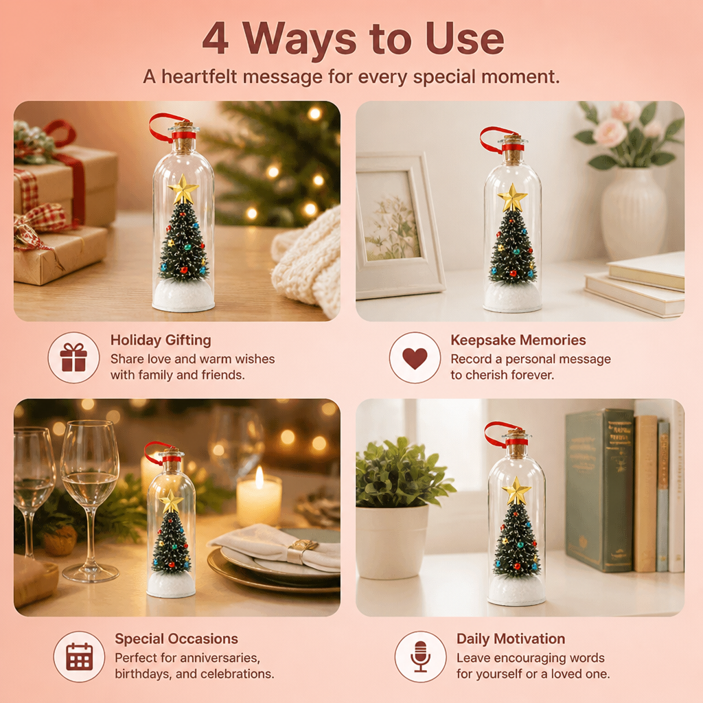 Recordable Christmas Message-in-a-Bottle Ornament with Voice Playback