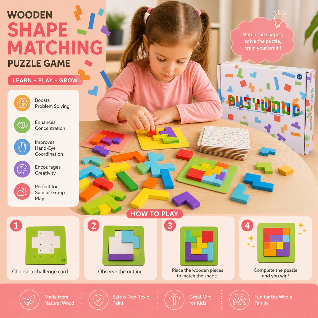 Wooden  Shape Matching Puzzle Family Game