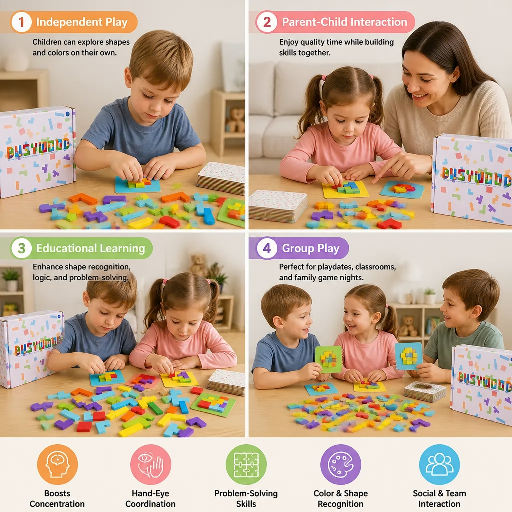 Wooden  Shape Matching Puzzle Family Game