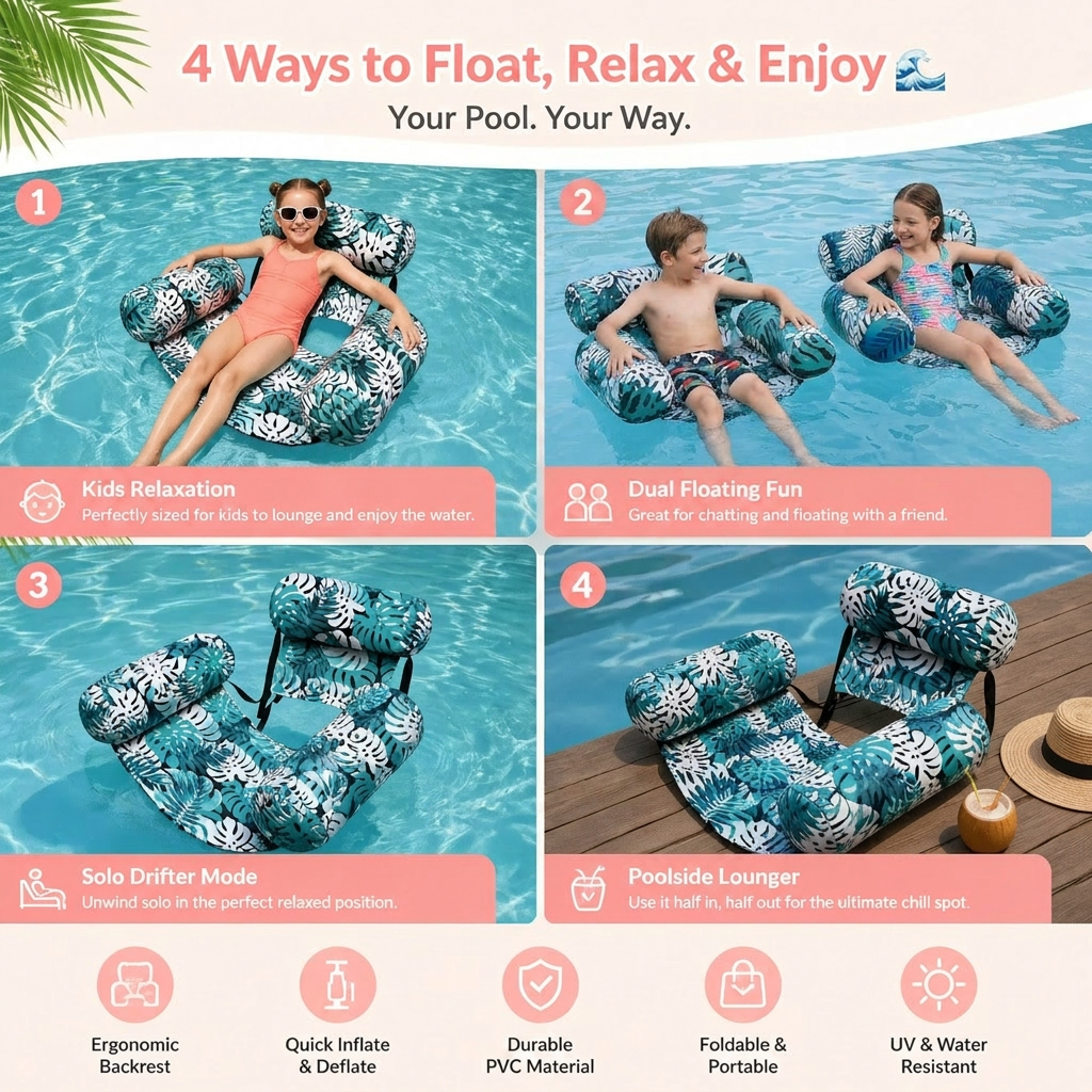 Inflatable Pool Hammock with Backrest – Foldable Water Lounge
