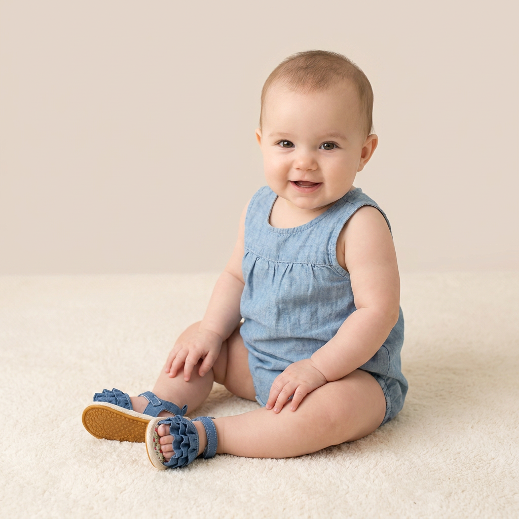 Denim Ruffle Sandals Floral