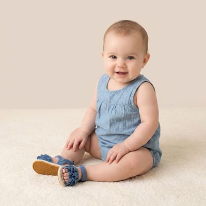 Denim Ruffle Sandals Floral