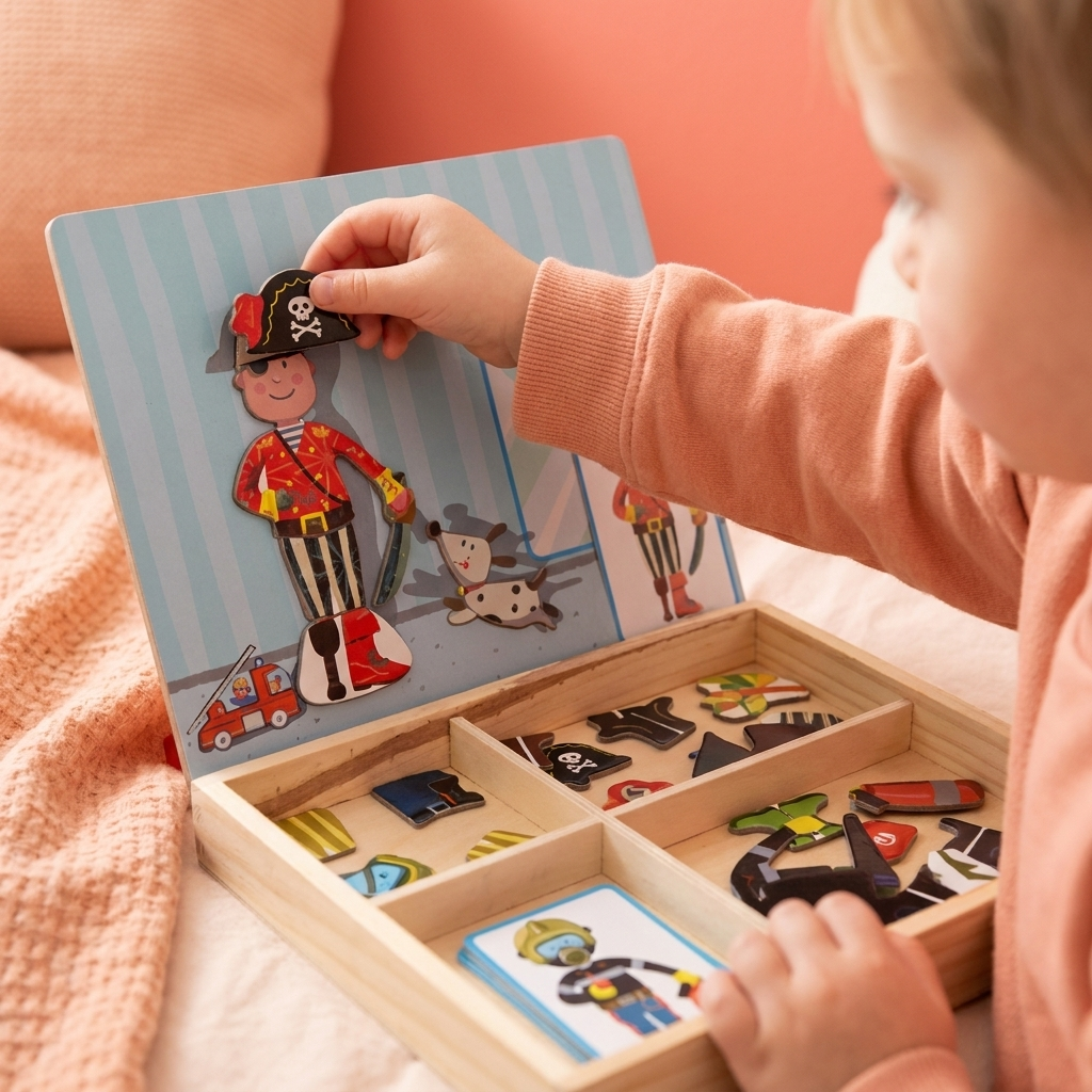 Magnetic Wooden Dress-Up & Matching Puzzle Board – Creative Learning Toy