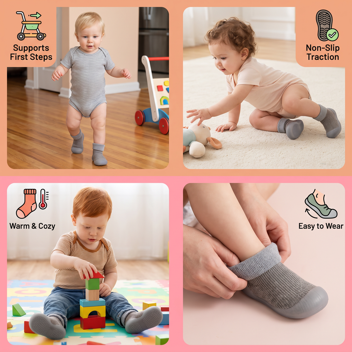 Warm Baby Walking Sock Shoes with Soft Non-Slip Soles
