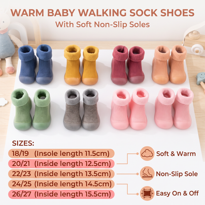 Warm Baby Walking Sock Shoes with Soft Non-Slip Soles