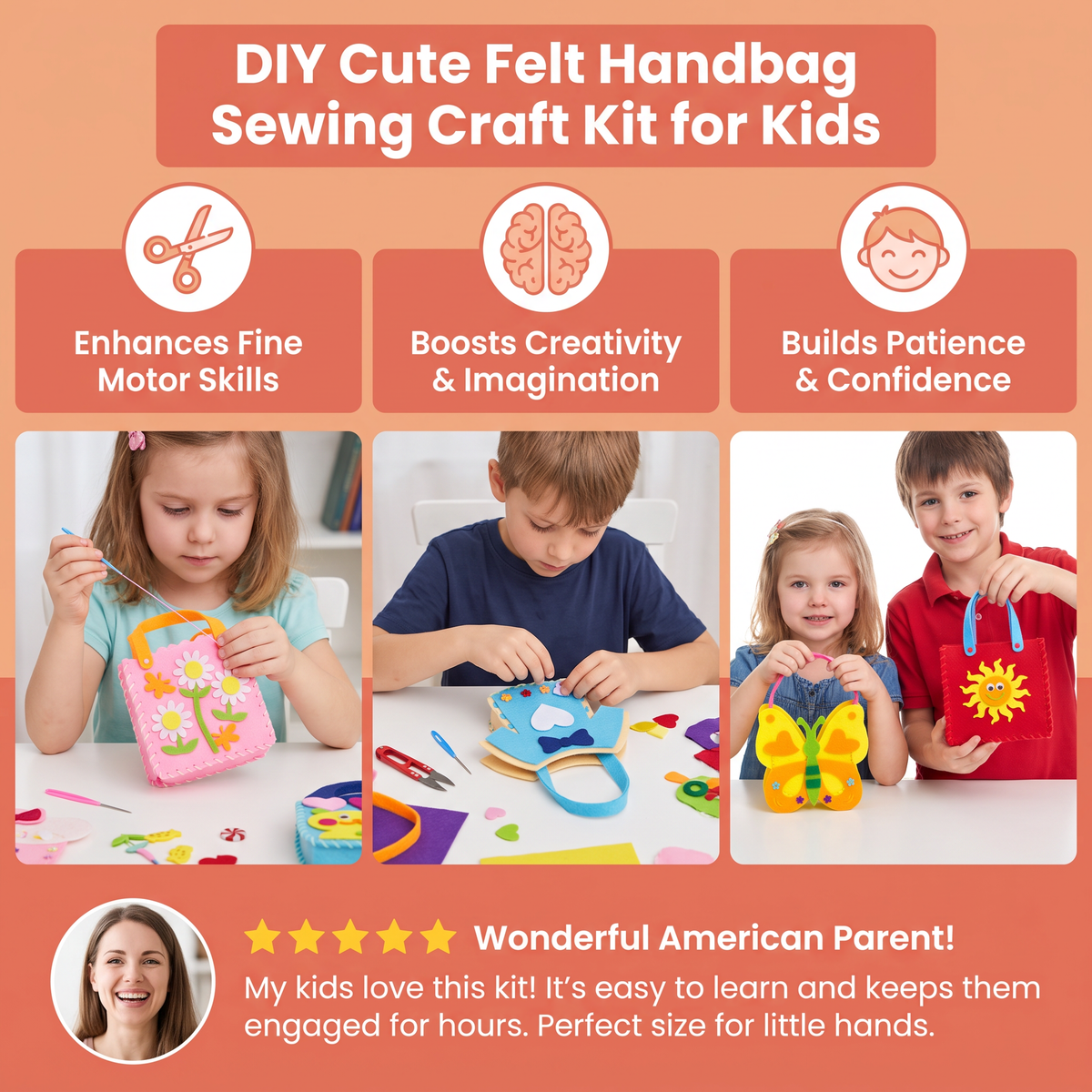 DIY Cute Felt Handbag Sewing Craft Kit for Kids