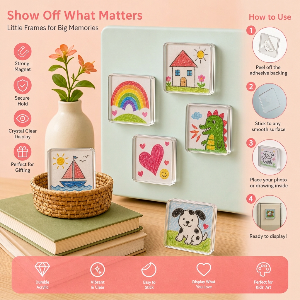 Clear Acrylic Magnetic Photo Frames with Adhesive Backing