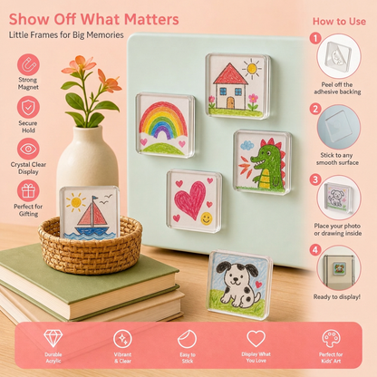 Clear Acrylic Magnetic Photo Frames with Adhesive Backing