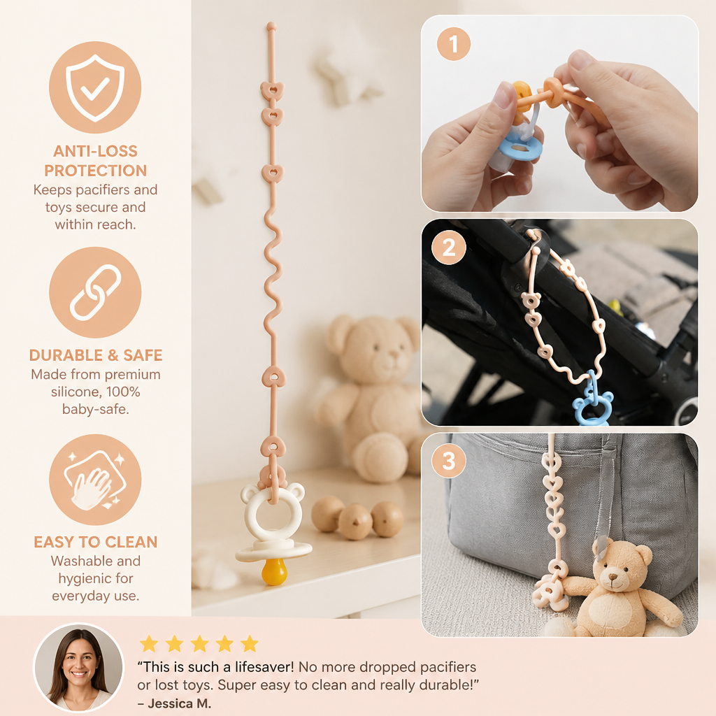Silicone Baby Clip with Anti-Loss Protection – for Pacifiers & Toys (5 Pieces)