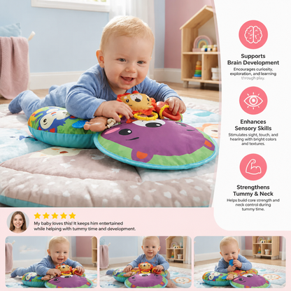 Baby Training Pillow for Tummy Time with Play Arch – Supports Sensory Development & Early Growth