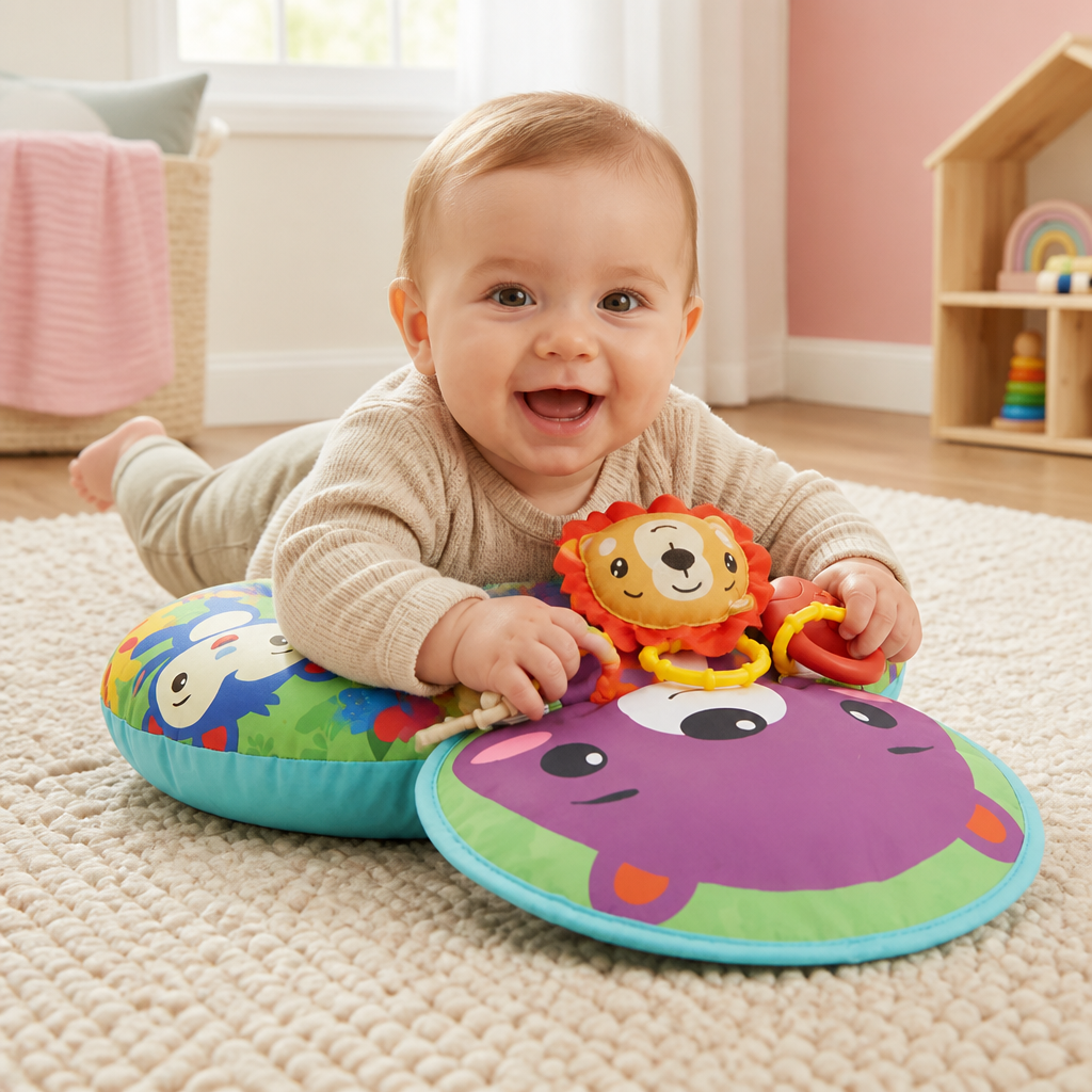 Baby Training Pillow for Tummy Time with Play Arch – Supports Sensory Development & Early Growth
