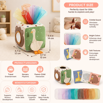 Montessori Baby Sensory Tissue Box – Soft Crinkle & Touch Activity Toy
