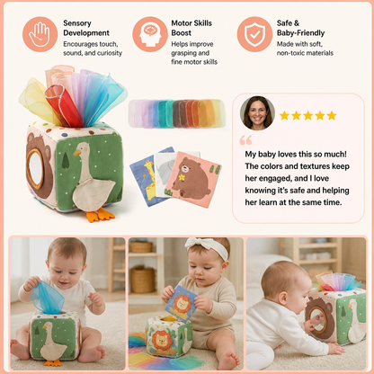 Montessori Baby Sensory Tissue Box – Soft Crinkle & Touch Activity Toy