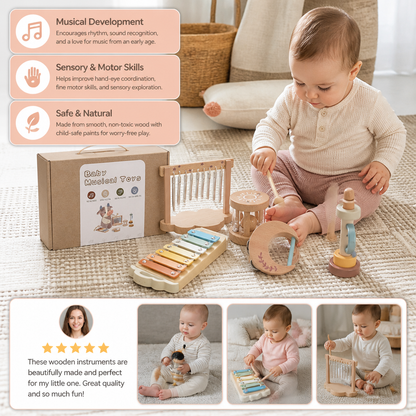 6-Piece Wooden Baby Musical Instrument Set – Sensory Sound & Music Toy