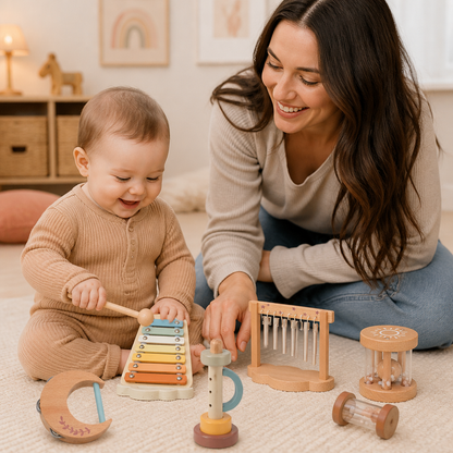6-Piece Wooden Baby Musical Instrument Set – Sensory Sound & Music Toy