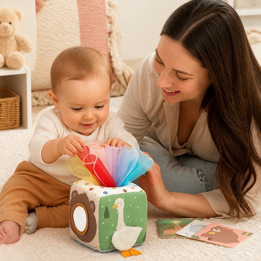 Montessori Baby Sensory Tissue Box – Soft Crinkle & Touch Activity Toy