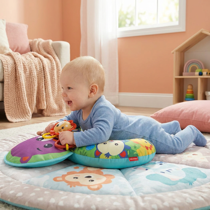 Baby Training Pillow for Tummy Time with Play Arch – Supports Sensory Development & Early Growth