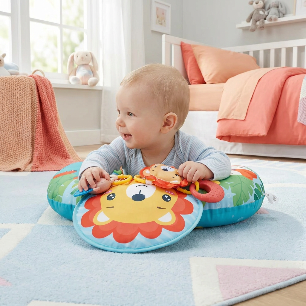 Baby Training Pillow for Tummy Time with Play Arch – Supports Sensory Development & Early Growth