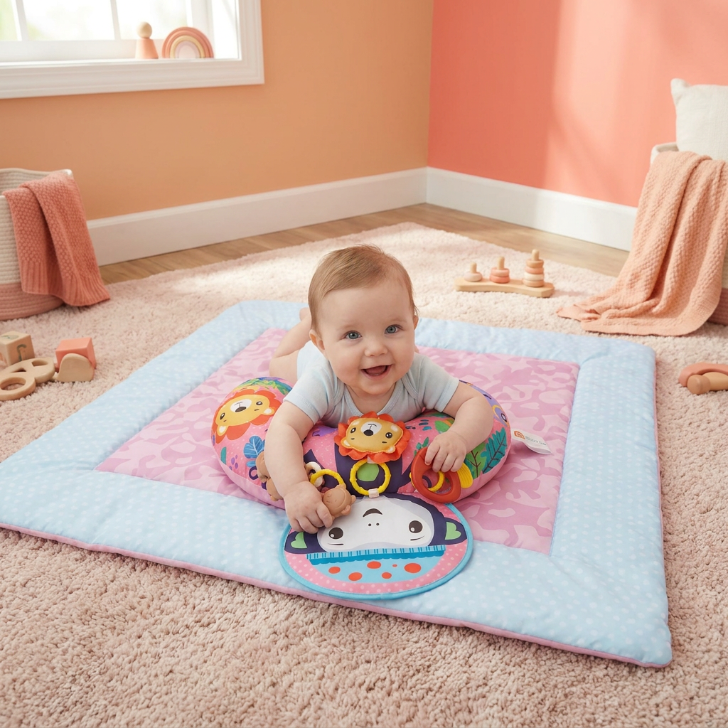 Baby Training Pillow for Tummy Time with Play Arch – Supports Sensory Development & Early Growth