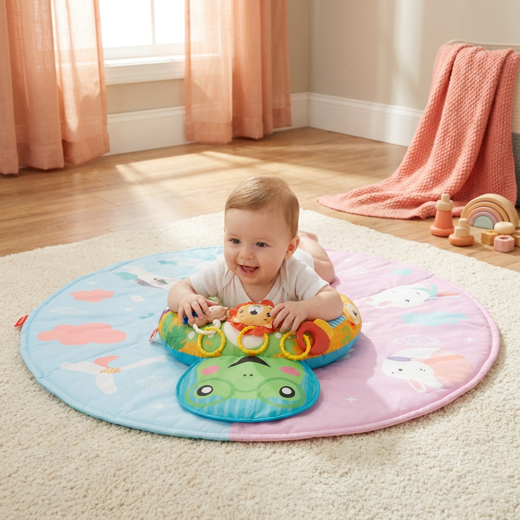 Baby Training Pillow for Tummy Time with Play Arch – Supports Sensory Development & Early Growth