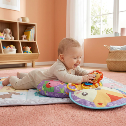 Baby Training Pillow for Tummy Time with Play Arch – Supports Sensory Development & Early Growth