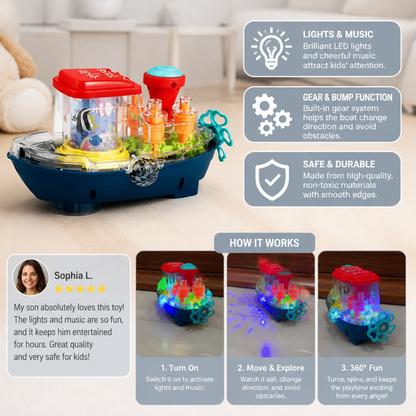 Light-Up Gear Boat – Musical Electric Toy Boat for Kids