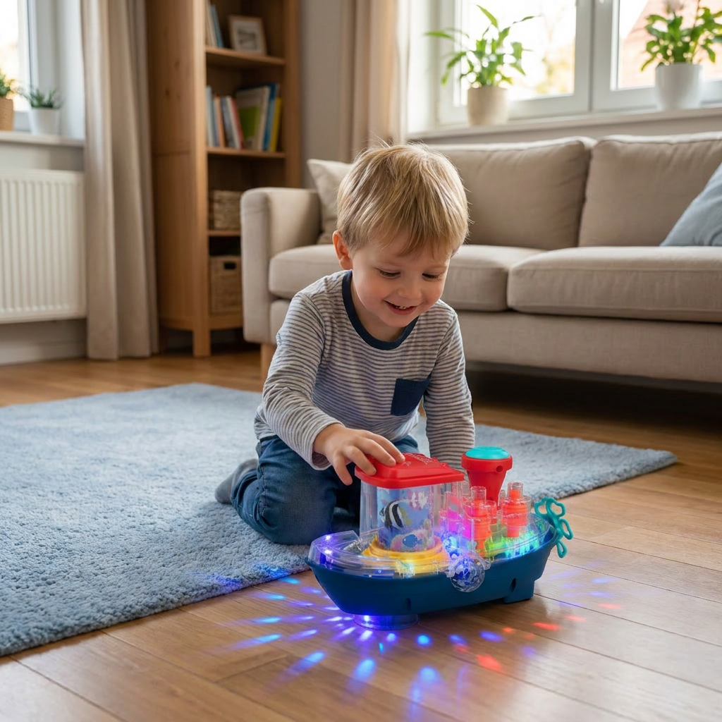 Light-Up Gear Boat – Musical Electric Toy Boat for Kids