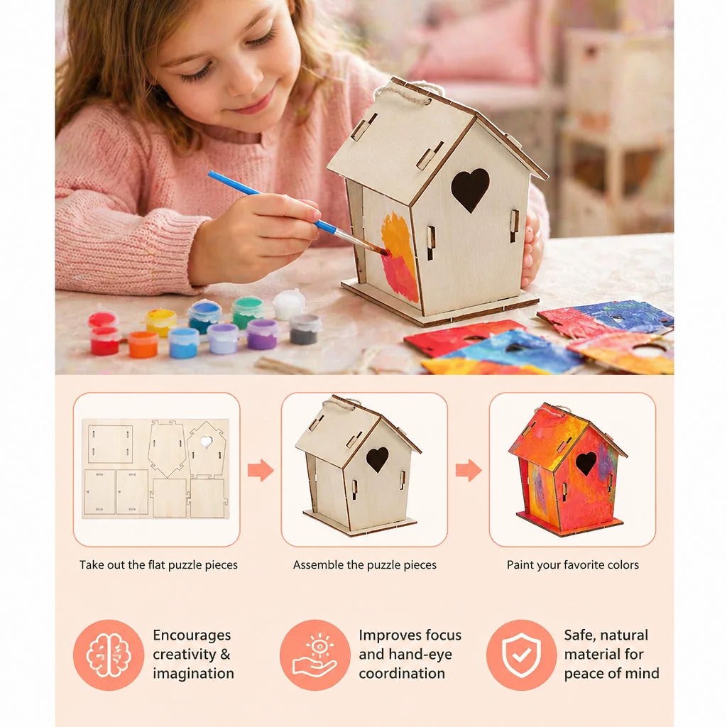 Colorful DIY Wooden Birdhouse Kit for Kids – Paint & Craft Set