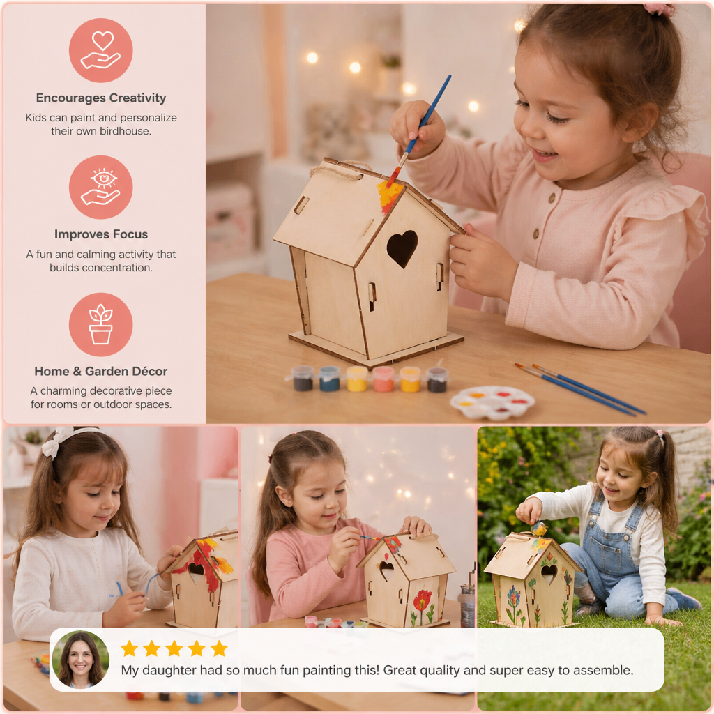 Colorful DIY Wooden Birdhouse Kit for Kids – Paint & Craft Set