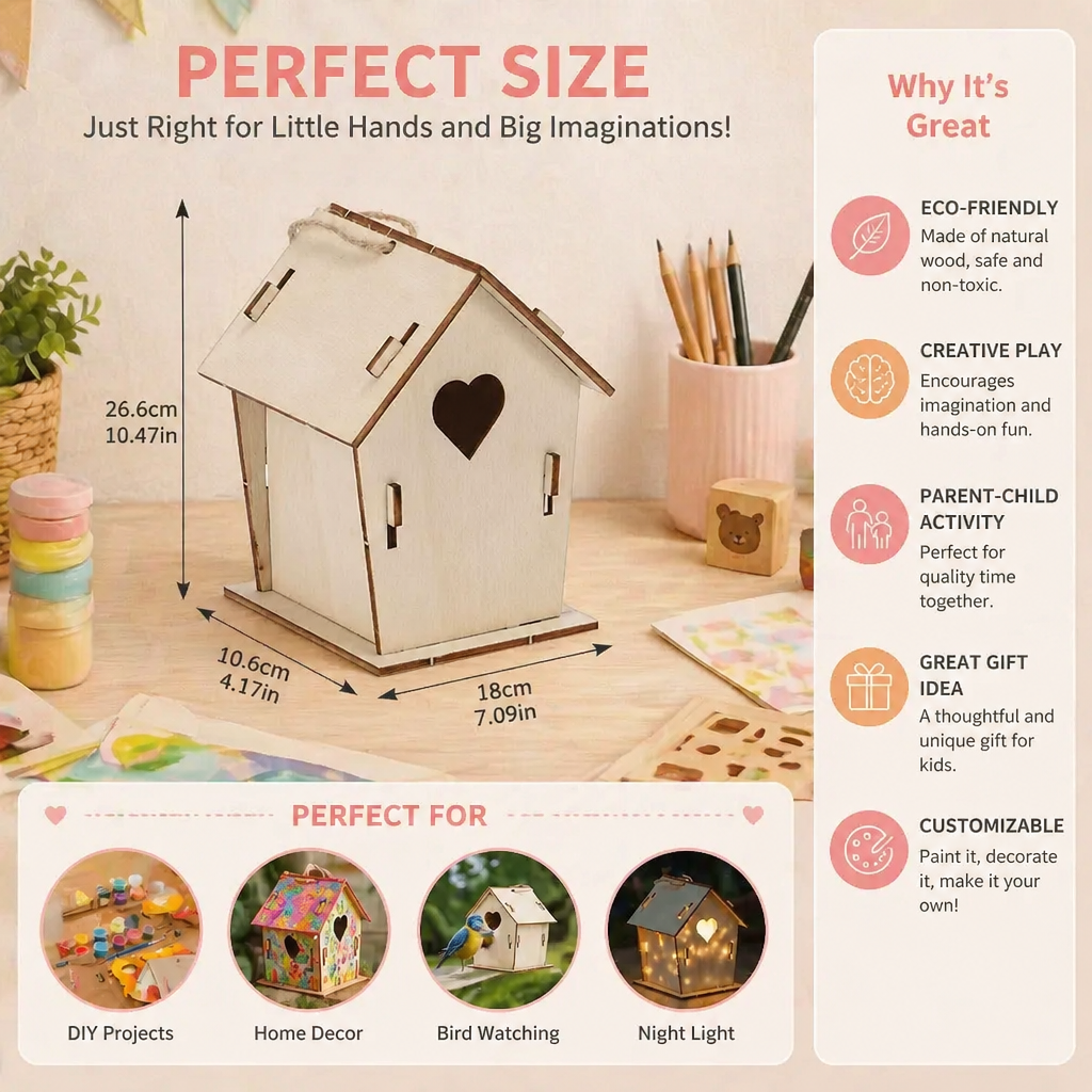 Colorful DIY Wooden Birdhouse Kit for Kids – Paint & Craft Set