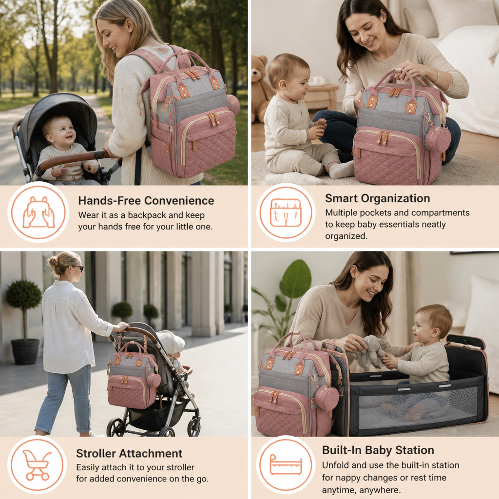 3-in-1 Travel Diaper Backpack with Foldable Baby Bed – Perfect for On-the-Go Parents