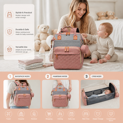 3-in-1 Travel Diaper Backpack with Foldable Baby Bed – Perfect for On-the-Go Parents