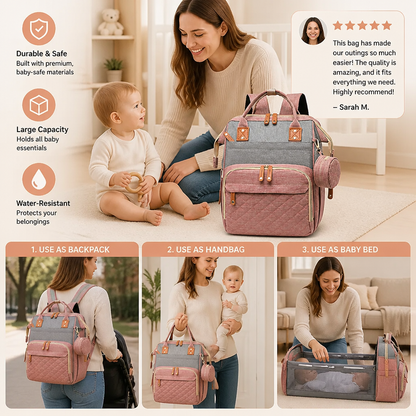 3-in-1 Travel Diaper Backpack with Foldable Baby Bed – Perfect for On-the-Go Parents