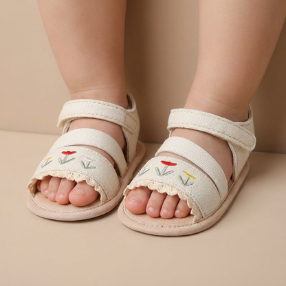 Embroidered Ruffle Edge Sandals
