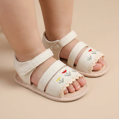 Embroidered Ruffle Edge Sandals
