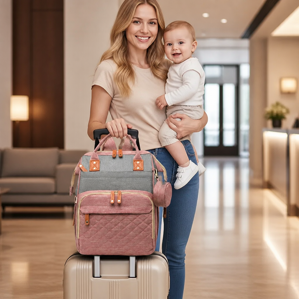 3-in-1 Travel Diaper Backpack with Foldable Baby Bed – Perfect for On-the-Go Parents