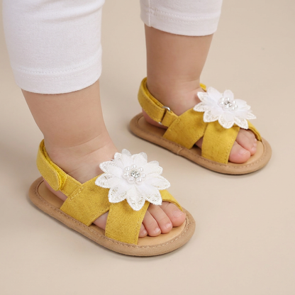 Chiffon Flower Flat Sandals