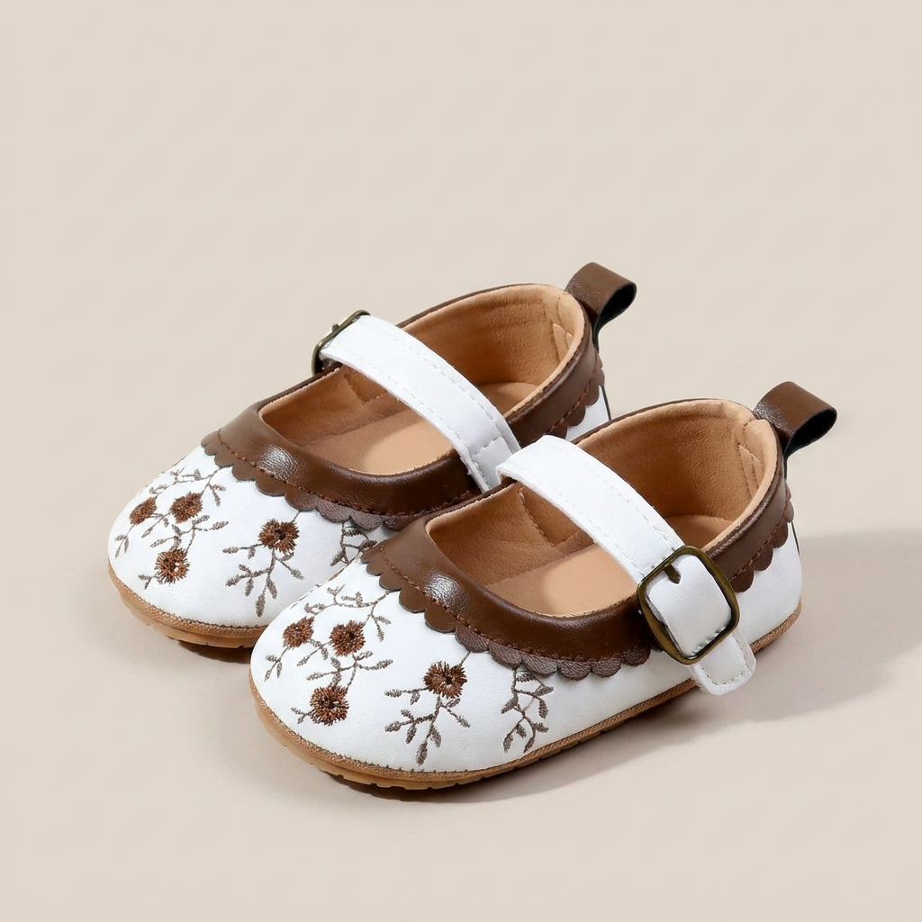 Two-Tone Floral Embroidered Mary Jane