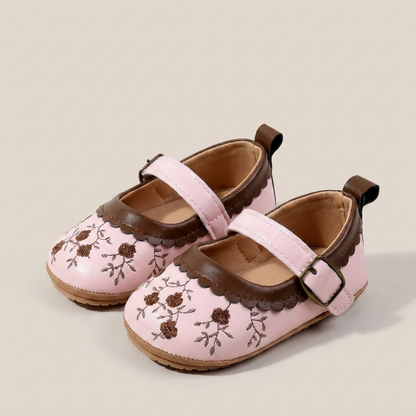 Two-Tone Floral Embroidered Mary Jane