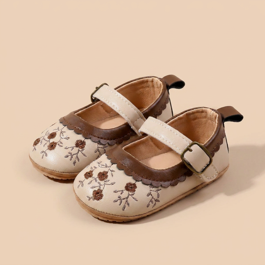 Two-Tone Floral Embroidered Mary Jane
